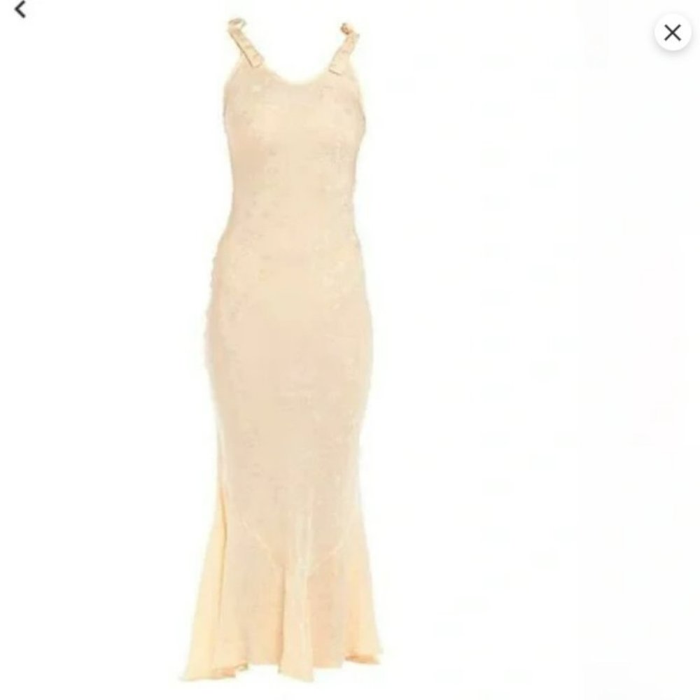 THE ATTICO Long Silk Peach Apricot Shoulder Tie Dress